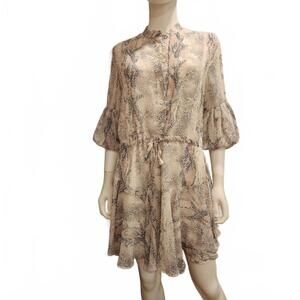Flowy, short Olivaceous Snakeskin Print Dress with Tie Waist Women's Medium